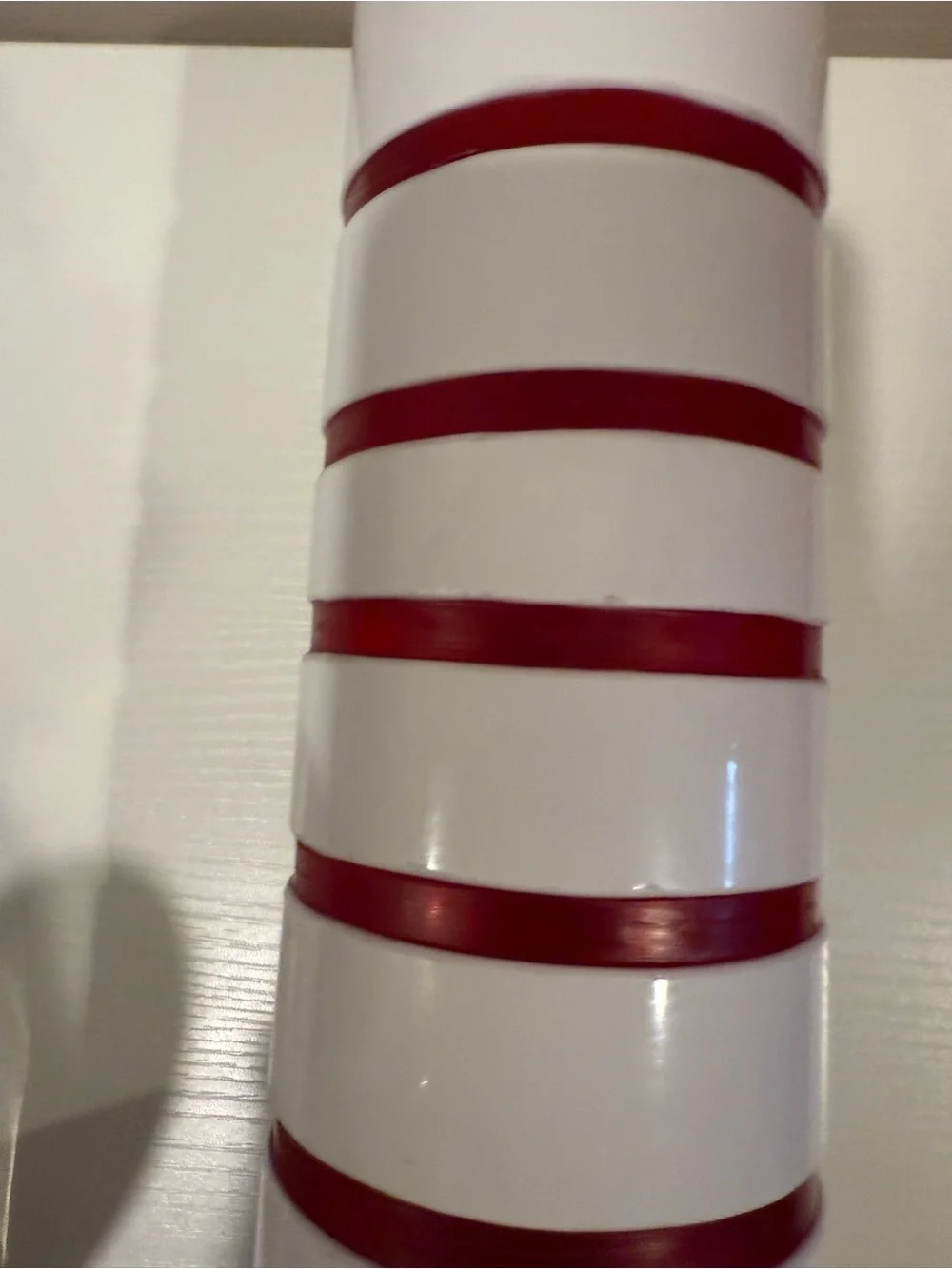 NWT Vintage Studio Nova White Ceramic Cylinder Vase with Red Stripe Accents